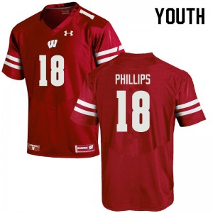 Youth Wisconsin Badgers Cam Phillips #18 Red NCAA Jerseys 443922-607