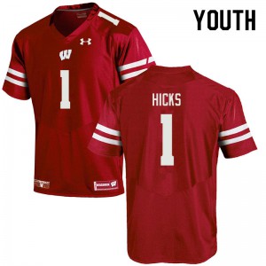 Youth Wisconsin Badgers Faion Hicks #1 Red Stitch Jerseys 200718-483