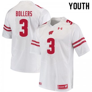 Youth Wisconsin Badgers T.J. Bollers #3 University White Jerseys 810220-696