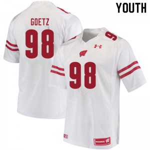 Youth Wisconsin Badgers C.J. Goetz #98 NCAA White Jerseys 866429-631