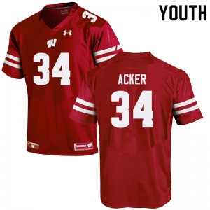 Youth Wisconsin Badgers Jackson Acker #34 Official Red Jerseys 944410-748