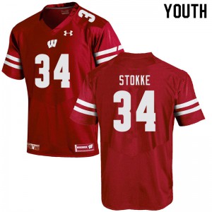Youth Wisconsin Badgers Mason Stokke #34 Red Embroidery Jersey 703852-546